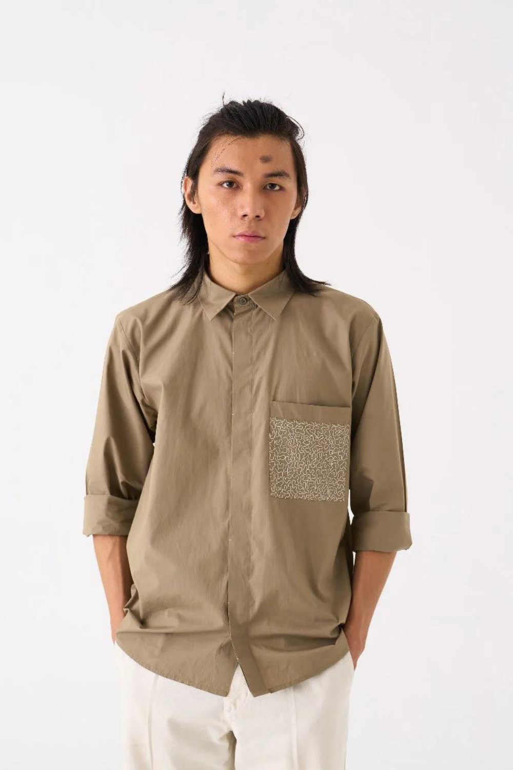 EMBROIDERED POCKET SHIRT - SAGE