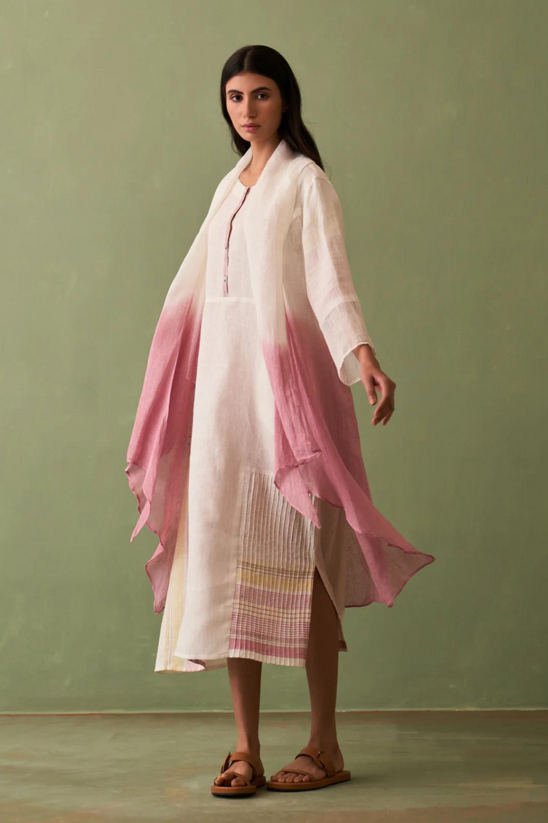 Ana Ombre Linen Overlay - Ivory by Manan in ivory color for women Worldwide