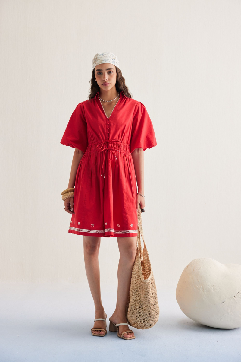 Ocean Spirit Organic Cotton Dress poplin by SUI in red color for women Worldwide