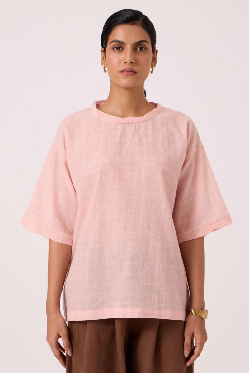 Laurie Pink Handwoven Top cotton by The Summer House in blue color for women Worldwide