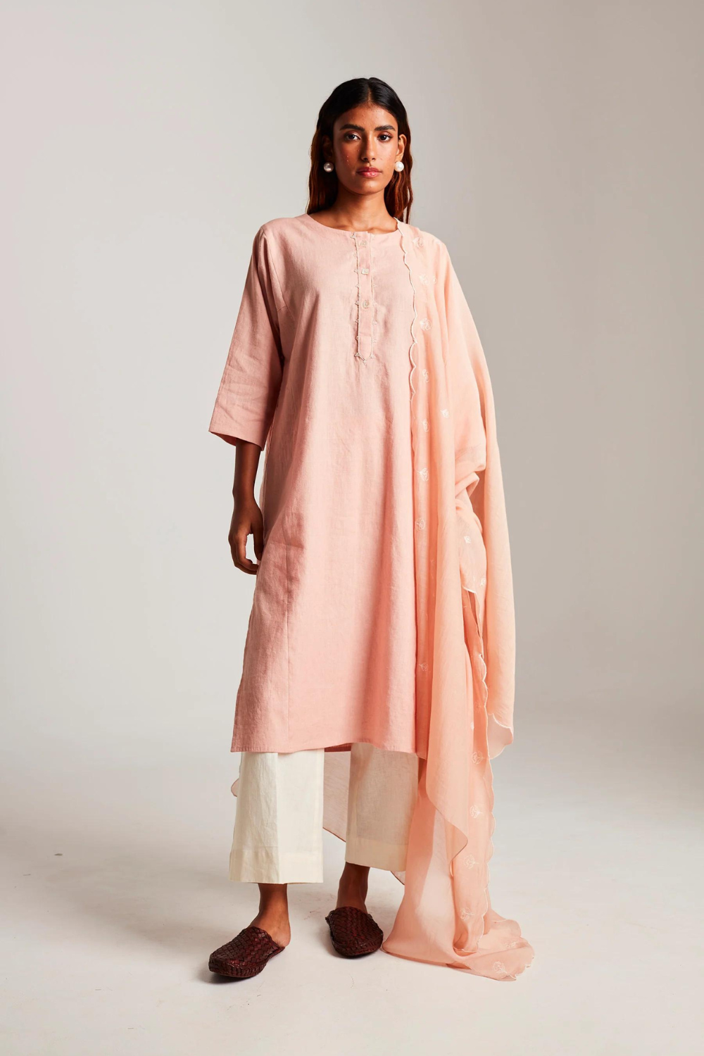 Rose Co-Linen Beaded Placket Kurta