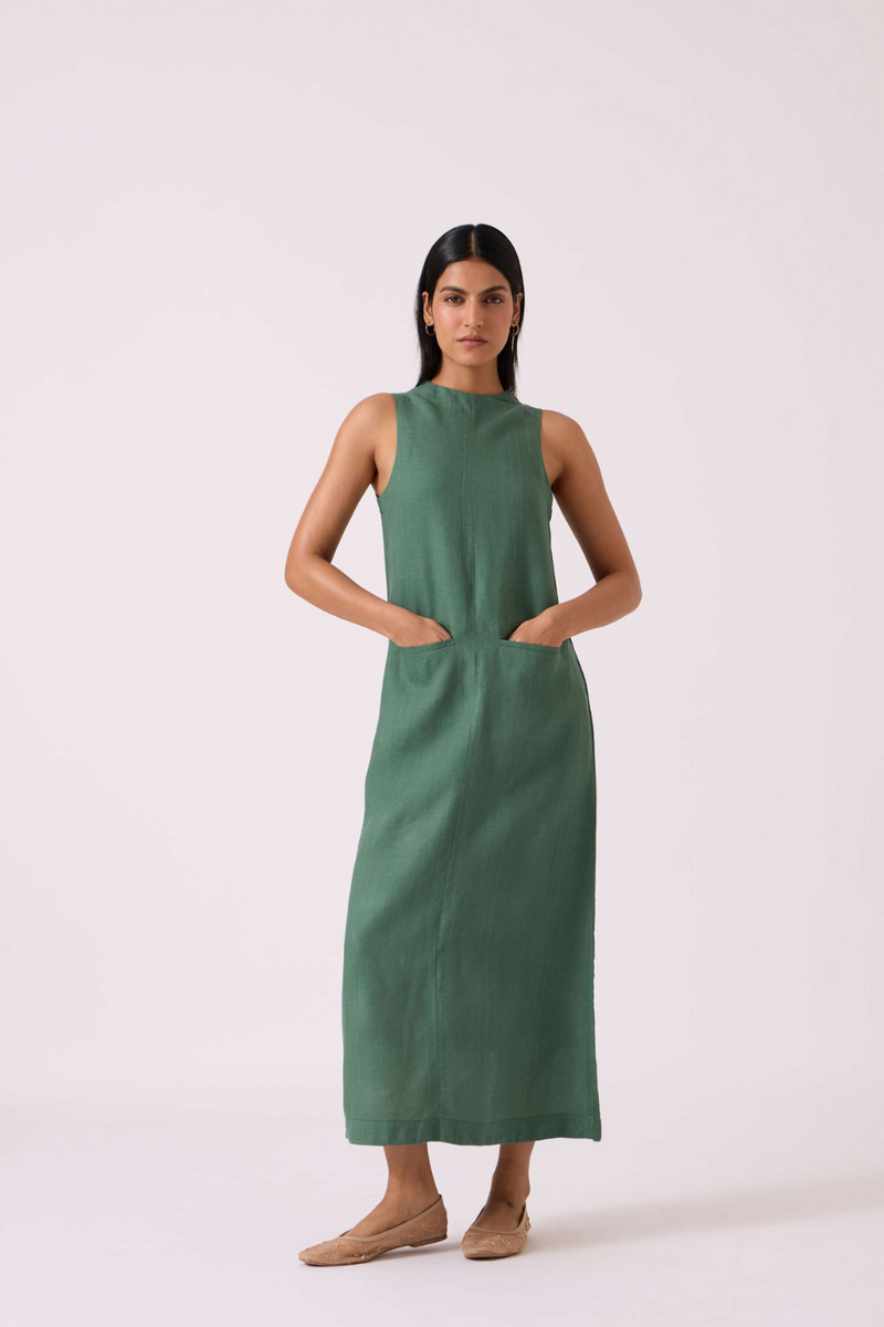 Pierre Green Linen Dress linen by The Summer House for women Worldwide