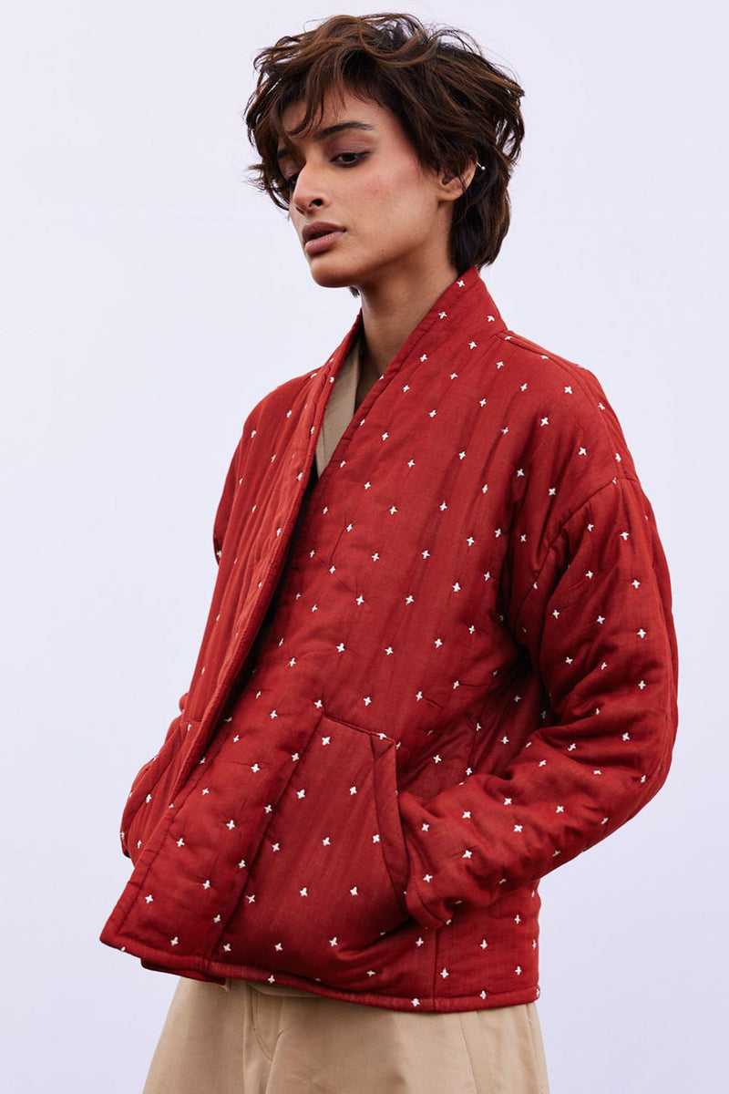 Amber jacket cotton by Khara Kapas in red for women Worldwide