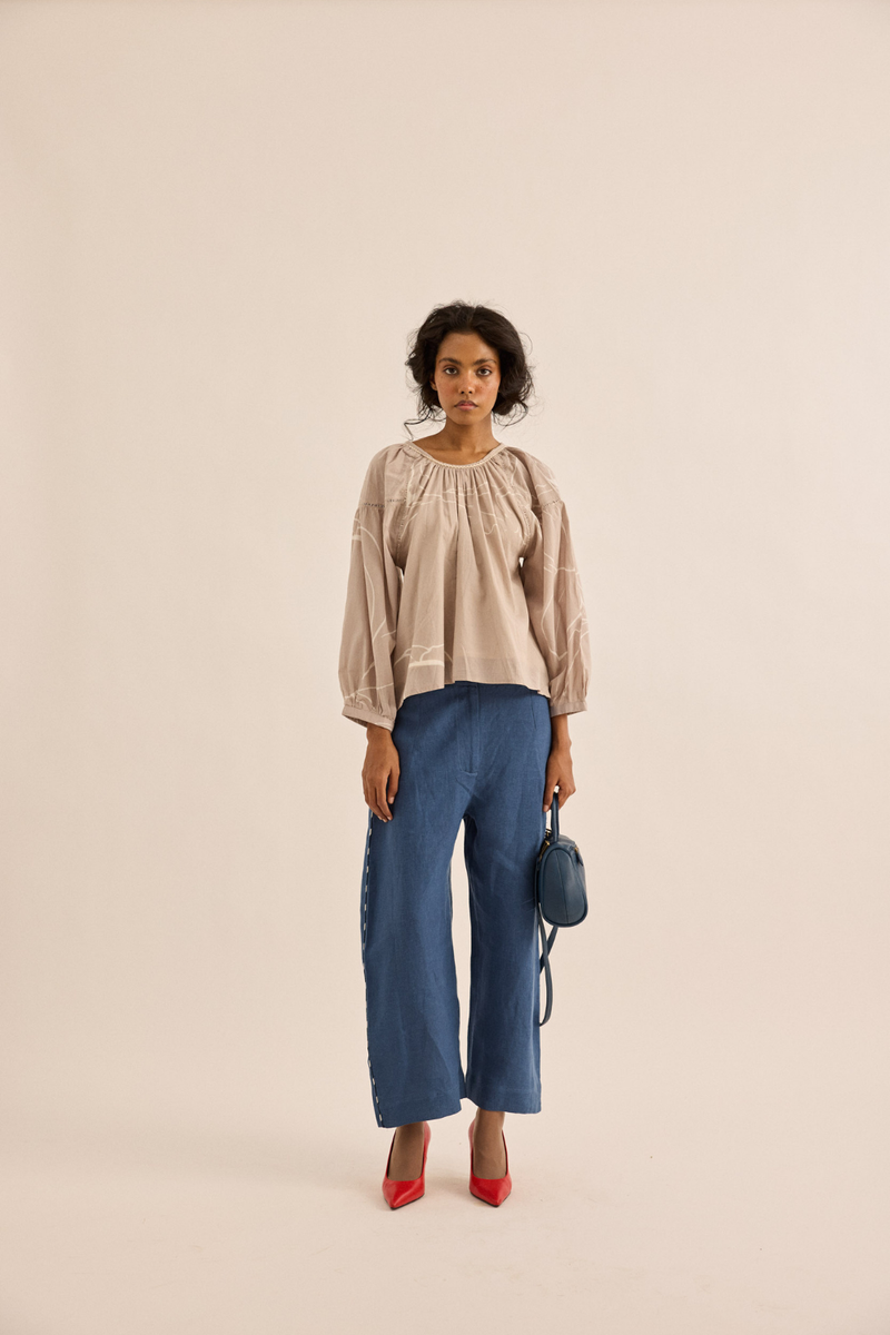 Dust Rose Top mul top/shirt by Khara Kapas in taupe for women Worldwide