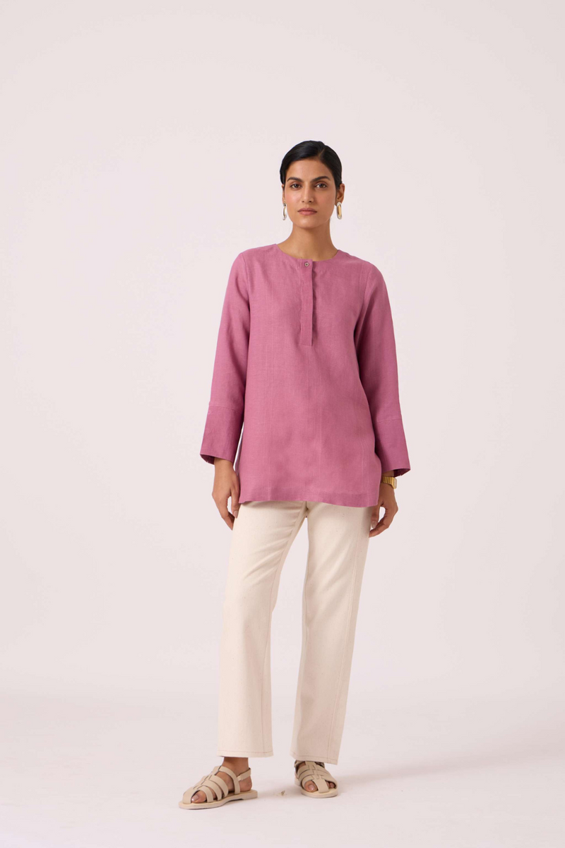Macondo Lilac Linen Top by The Summer House in mauve color for women Worldwide