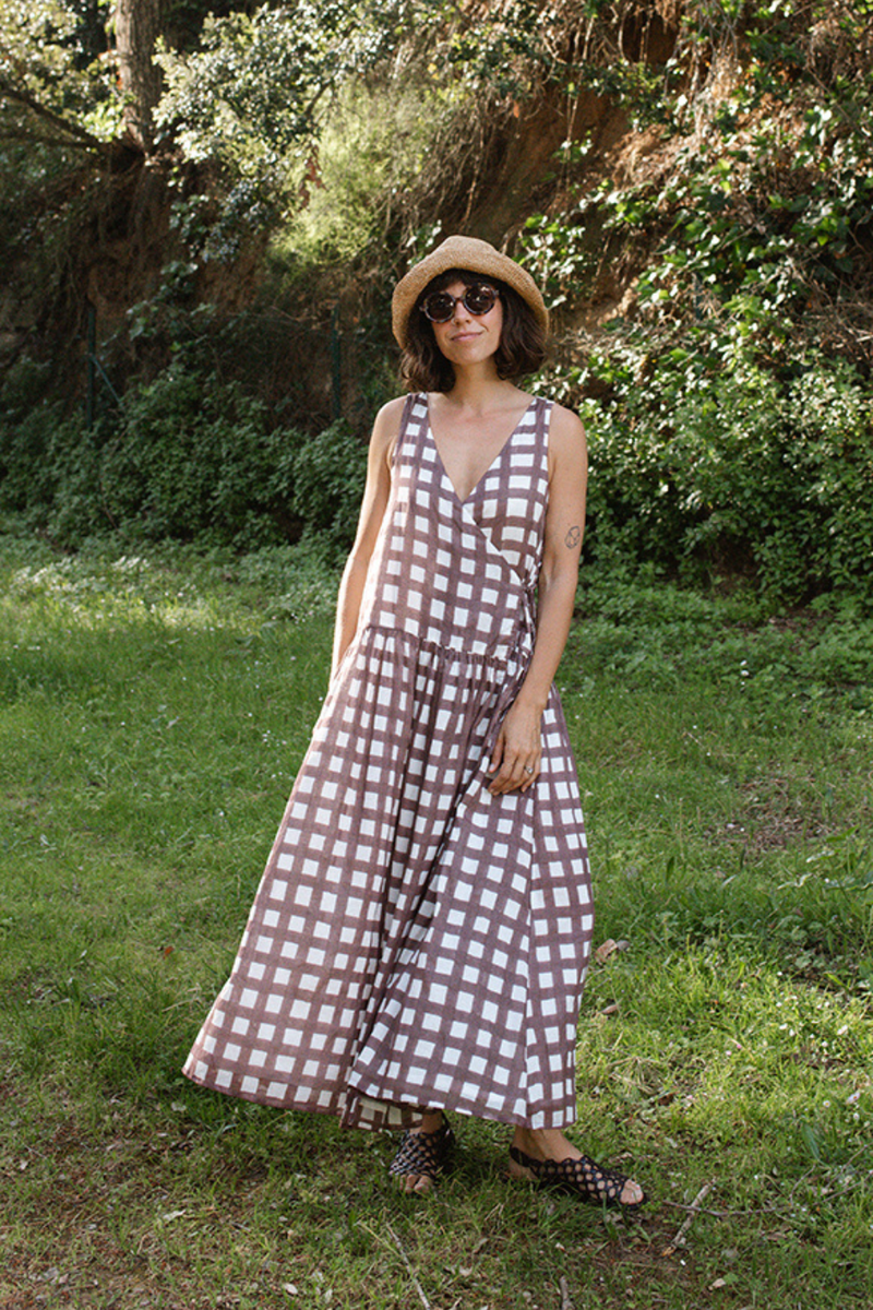 The Gingham Wrap Dress handwoven cotton dress by World of Crow in multicolor for women Worldwide
