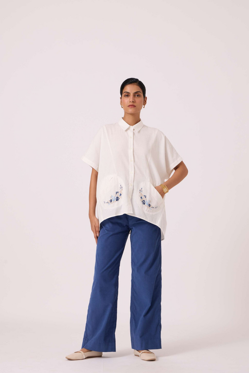 Sibyl Handwoven Embrodiered Shirt cotton by The Summer House in beige color for women Worldwide