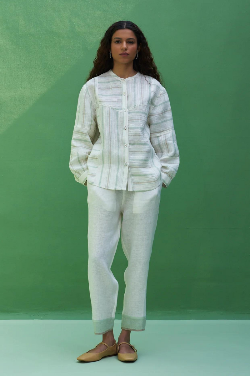 Miyu Striped Linen Co-ord Set
 - Mint linen by Manan in mint color for women Worldwide
