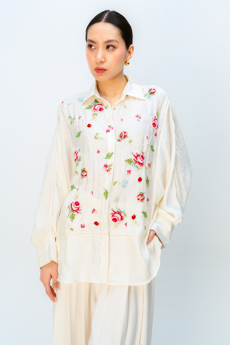 BLUSH MELLOW SHIRT silk top/shirt by Ode to Odd in off white for women Worldwide