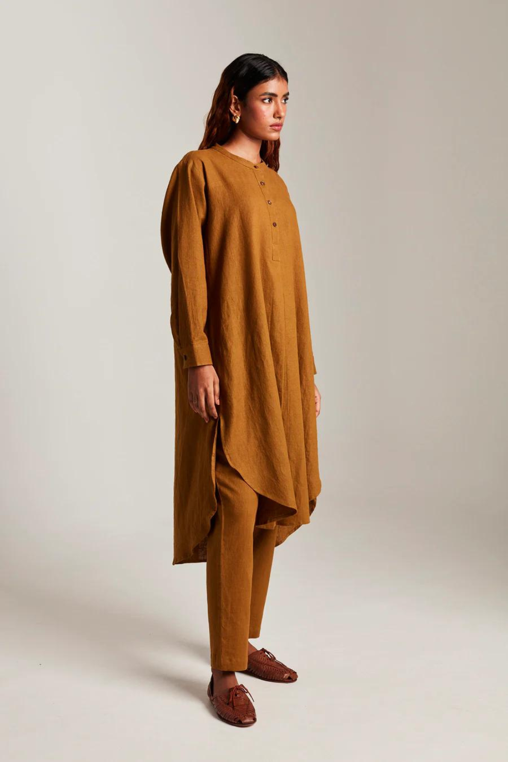 Olive Co-Linen Round Hem Kurta