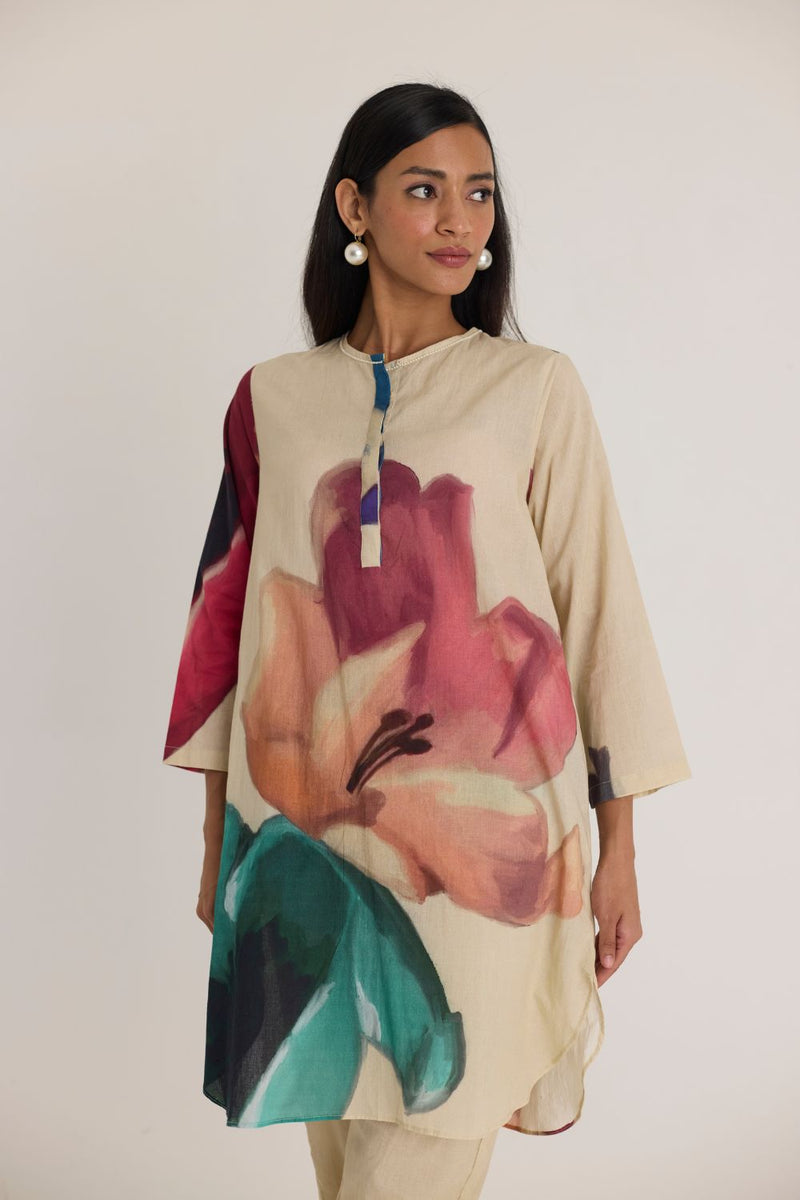 LILA SHORT KURTA SET cotton by Yam in white color for women Worldwide