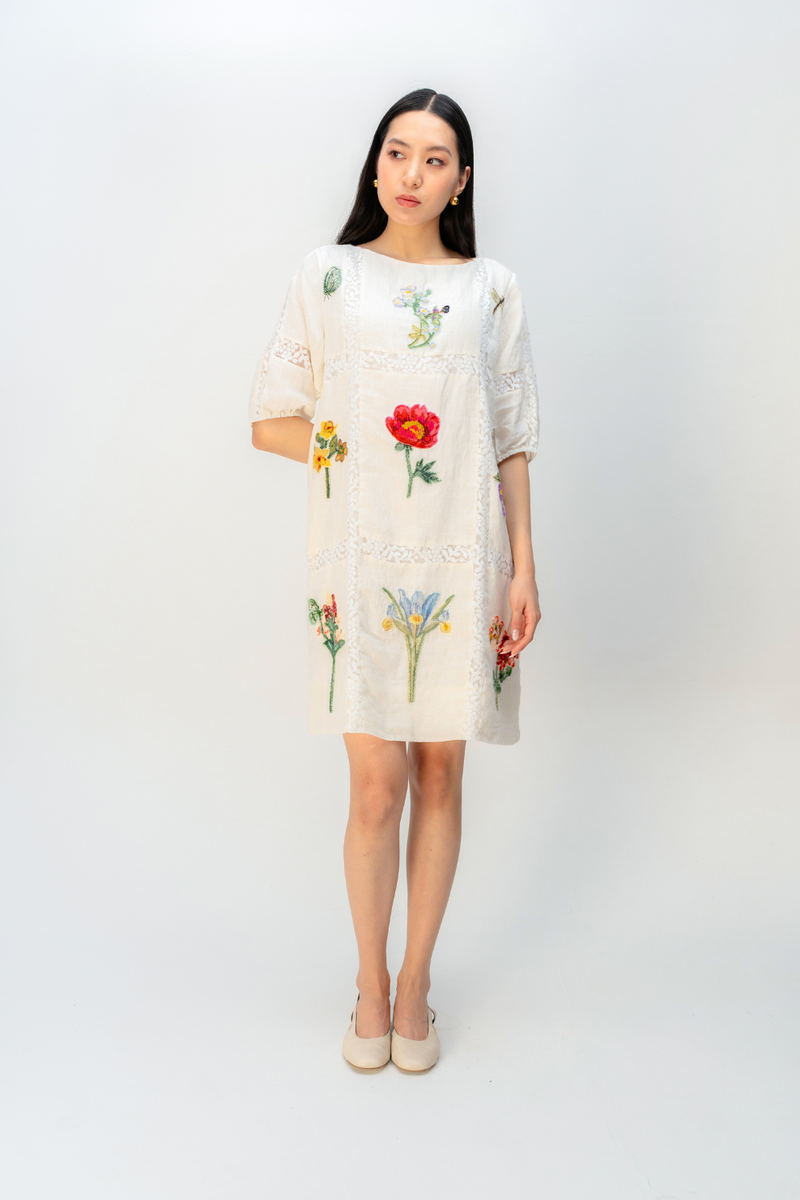 WISPERING GARDEN DRESS linen dress by Ode to Odd in off white for women Worldwide