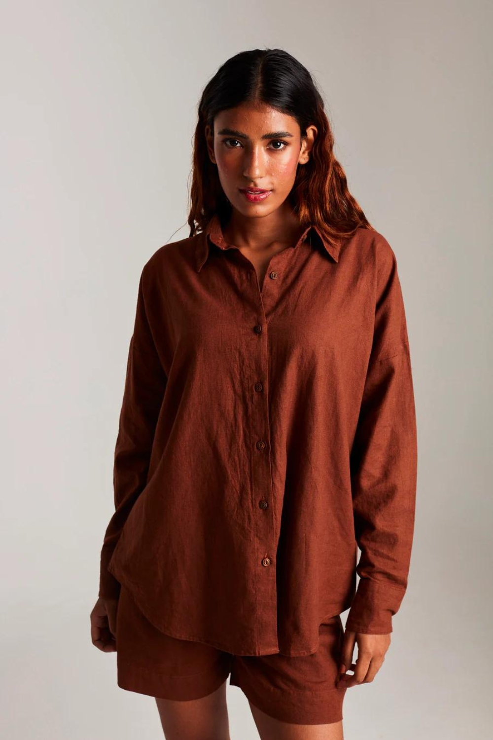 Mocha Co-Linen Classic Shirt set