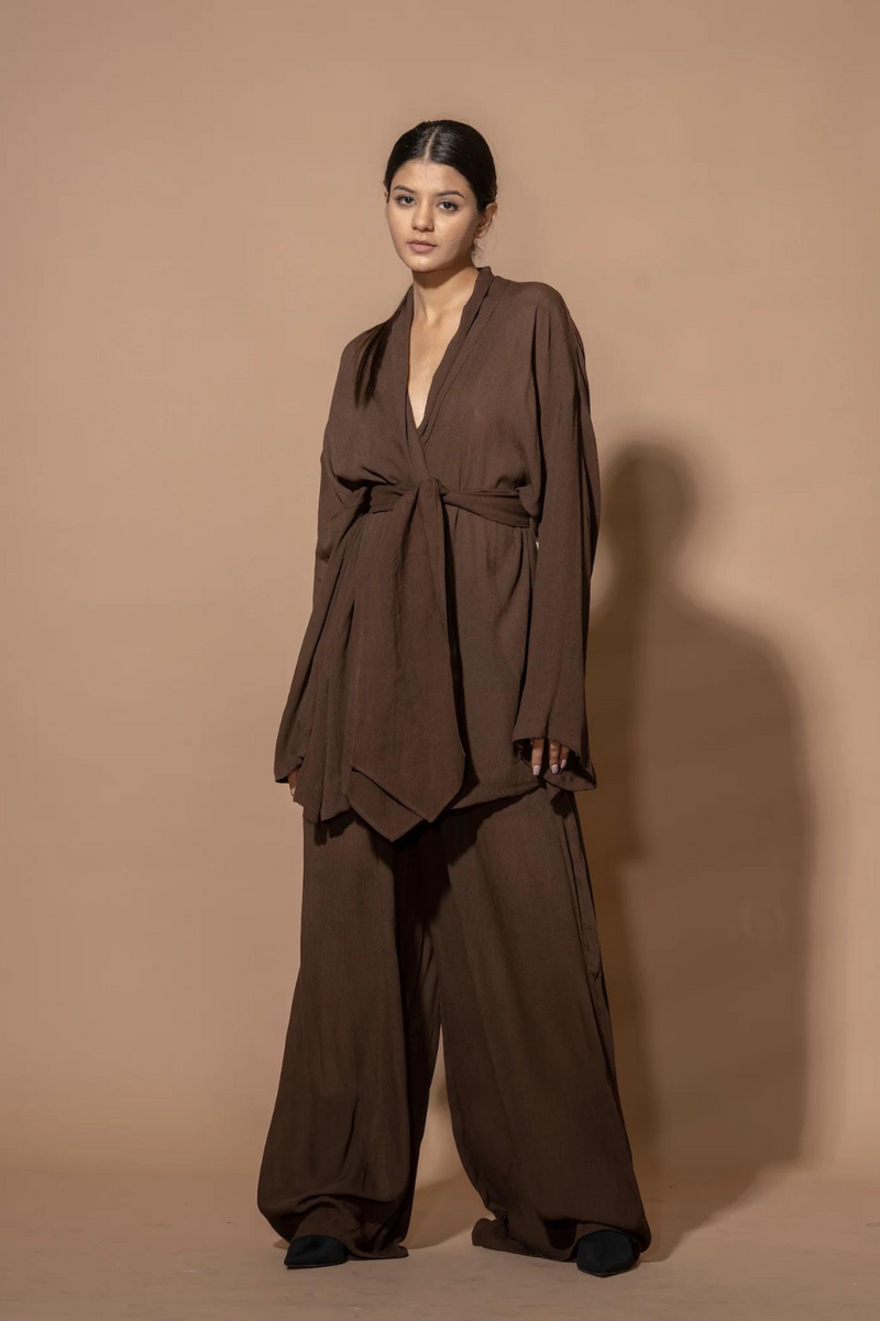 Ginger Pants crushed cotton pants/trousers by Stoique in brown for women Worldwide