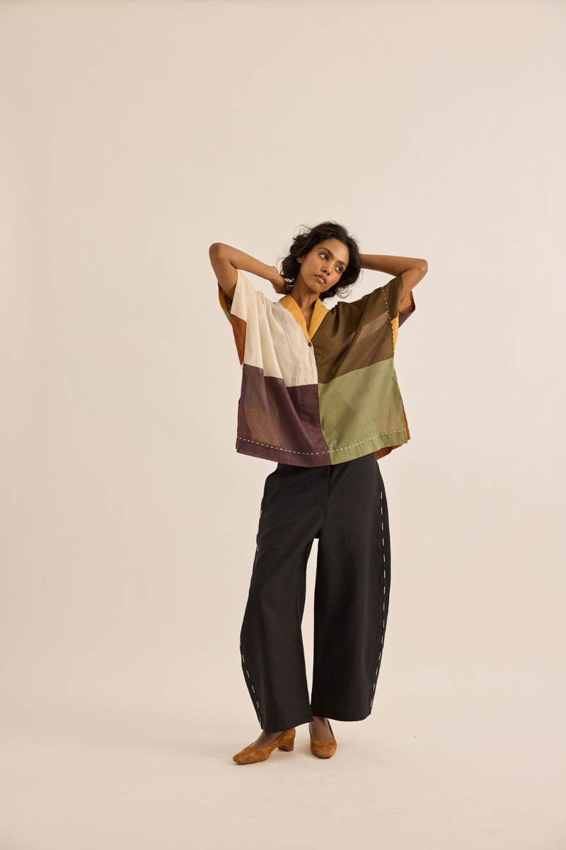 Kohl Pants linen pant/trouser by Khara Kapas in black for women Worldwide