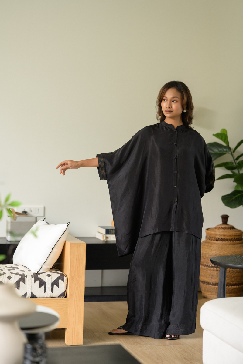 Nighfall Silk Kaftan silk tunics/kaftan by Zanzibar Living in black for women Worldwide