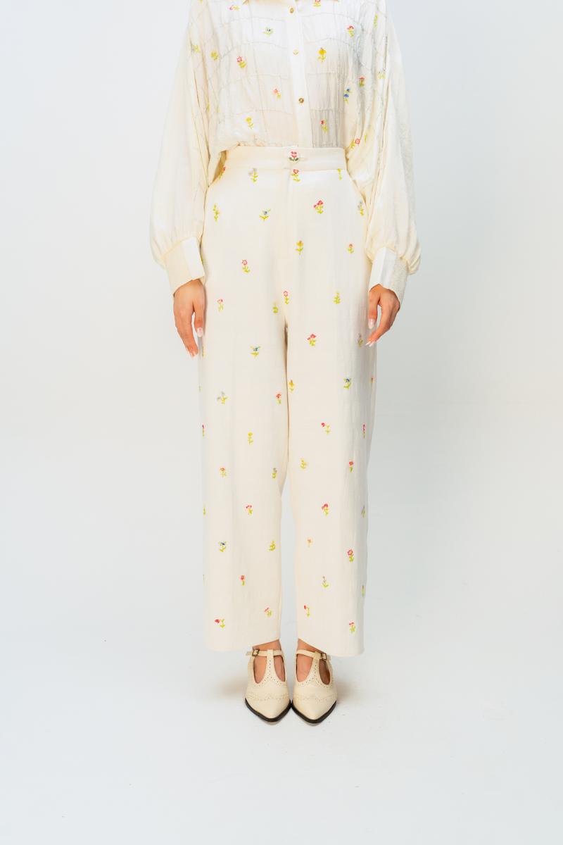 EVERMORE BUDS TROUSER handwoven denim pant/trouser by Ode to Odd in off white for women Worldwide