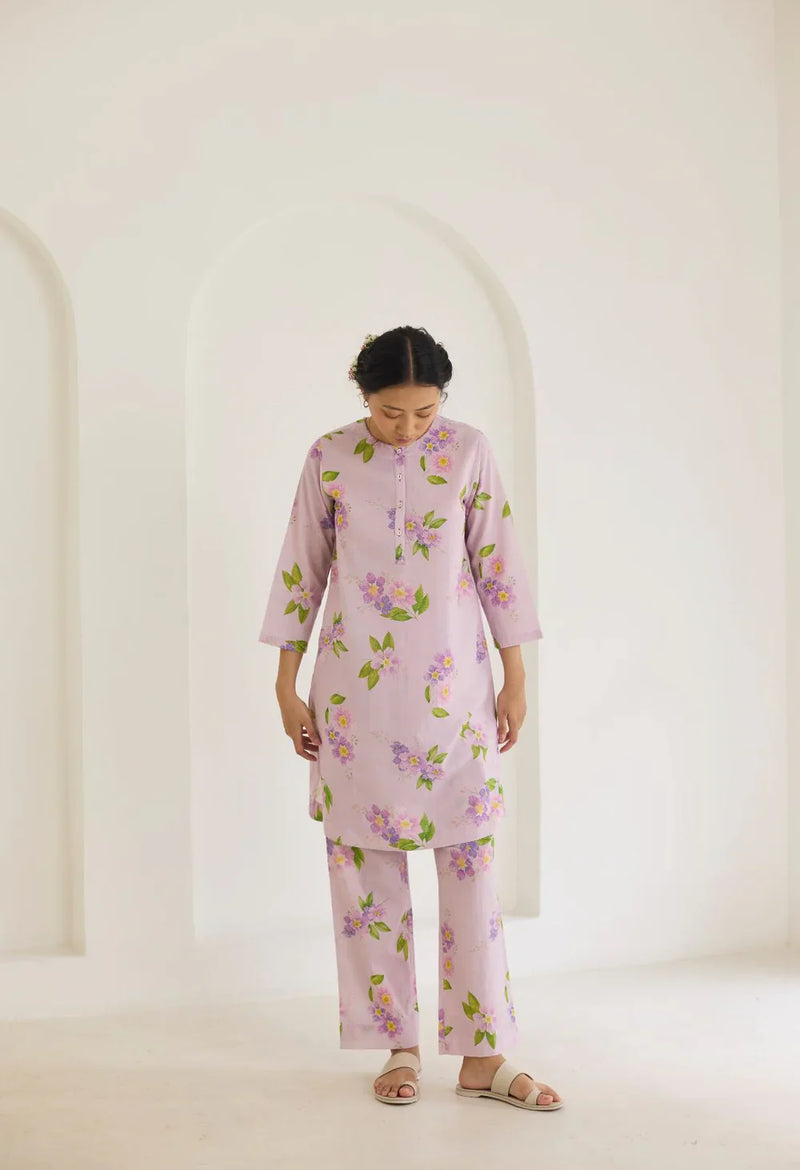 Lilac Jarul Short Kurta Set cotton by Nadiya Paar for women Worldwide