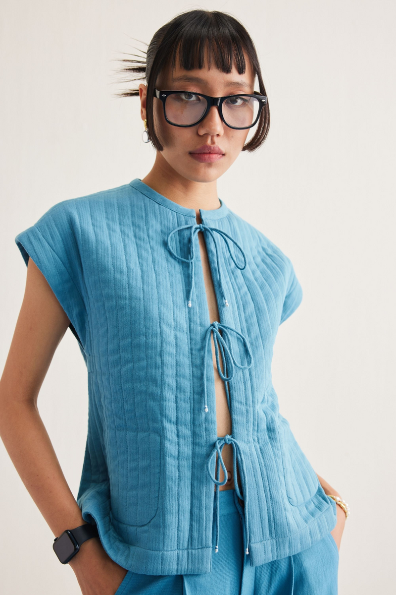 The Tidal Organic Cotton Reversible Vest cotton by SUI in blue color for women Worldwide