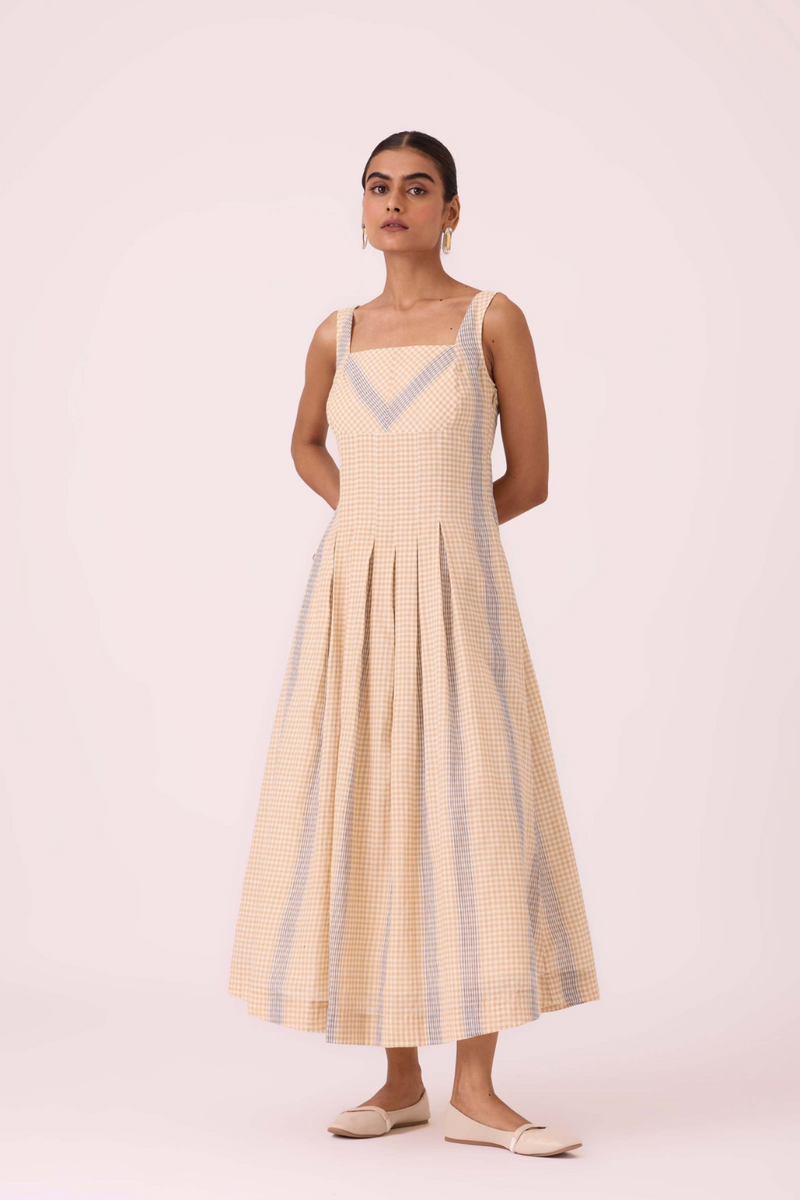 Bosie Beige Handwoven Dress cotton by The Summer House in pink color for women Worldwide
