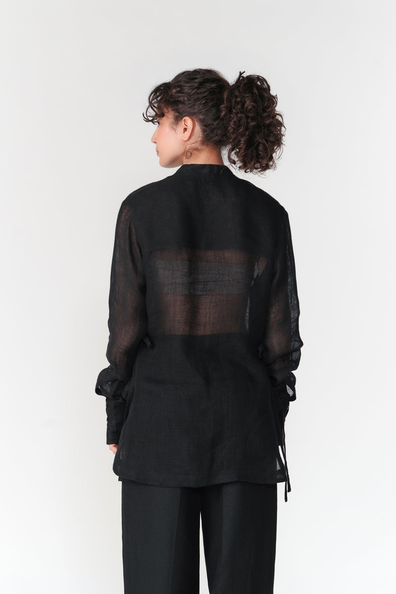 Linen Gauze Tie Top top/shirt by Turn Black in black for women Worldwide