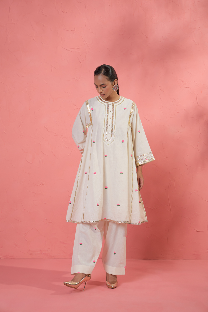 Lotus Blush Set cotton cambric light kurta set by AAVIDI in multicolor for women Worldwide