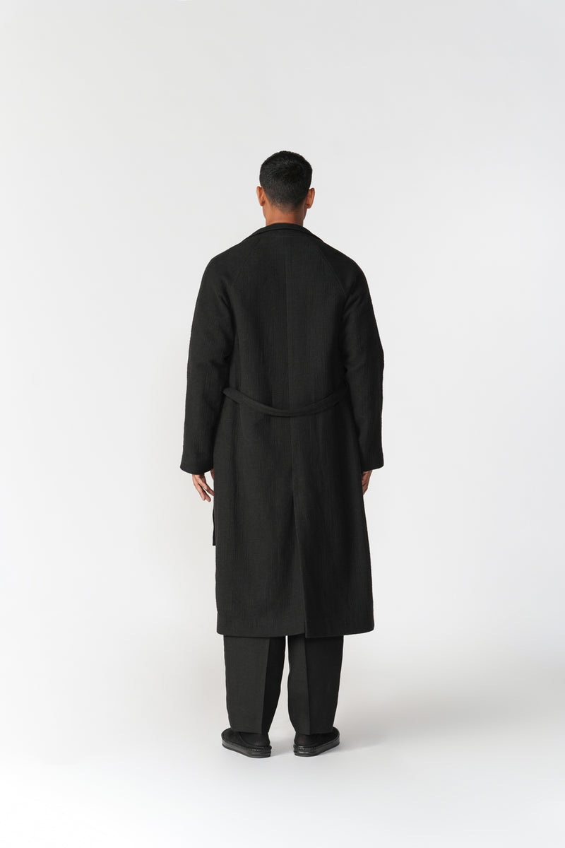 Chenille Notch Lapel Long Overcoat jacket/overlay by Turn Black in black for men Worldwide