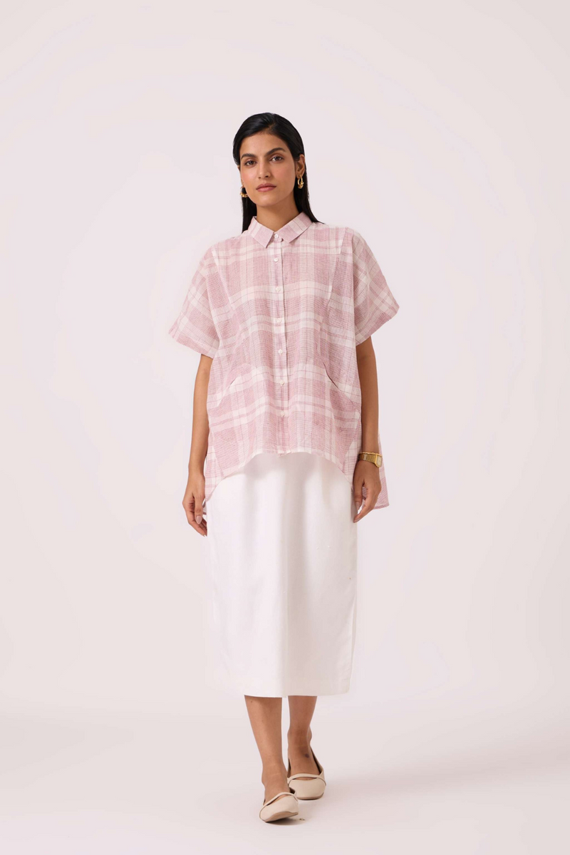 Sibyl Checkered Handwoven Shirt cotton by The Summer House in red color for women Worldwide