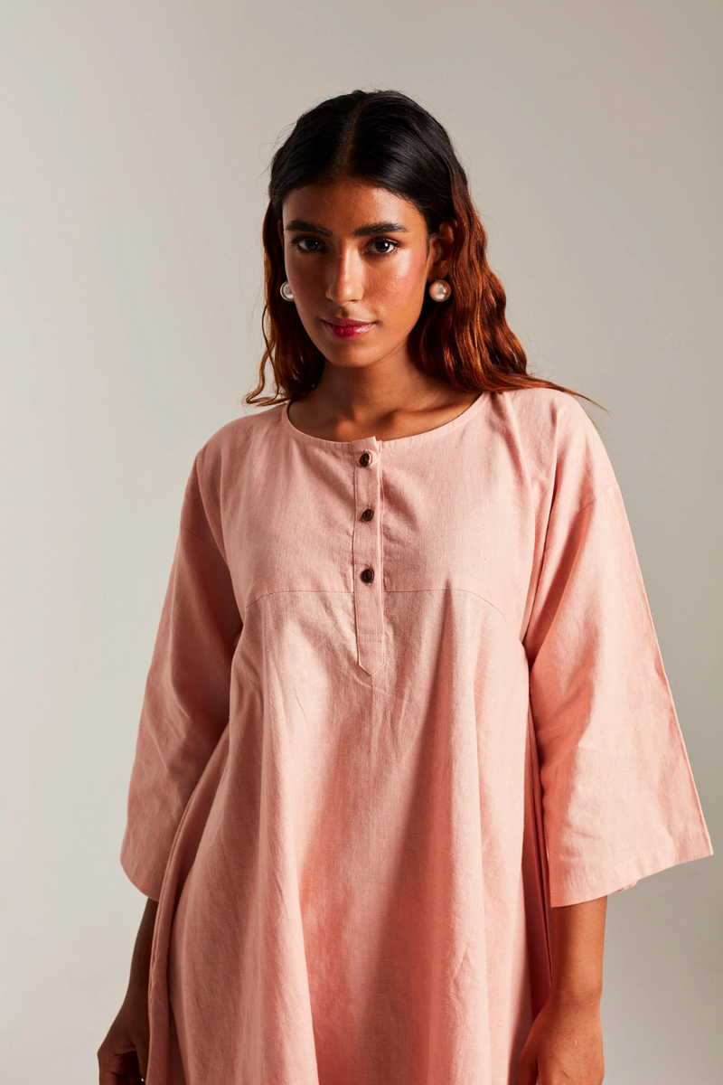 Rose Co-Linen High Low Kurta cotton by Saphed in peach color for women Worldwide