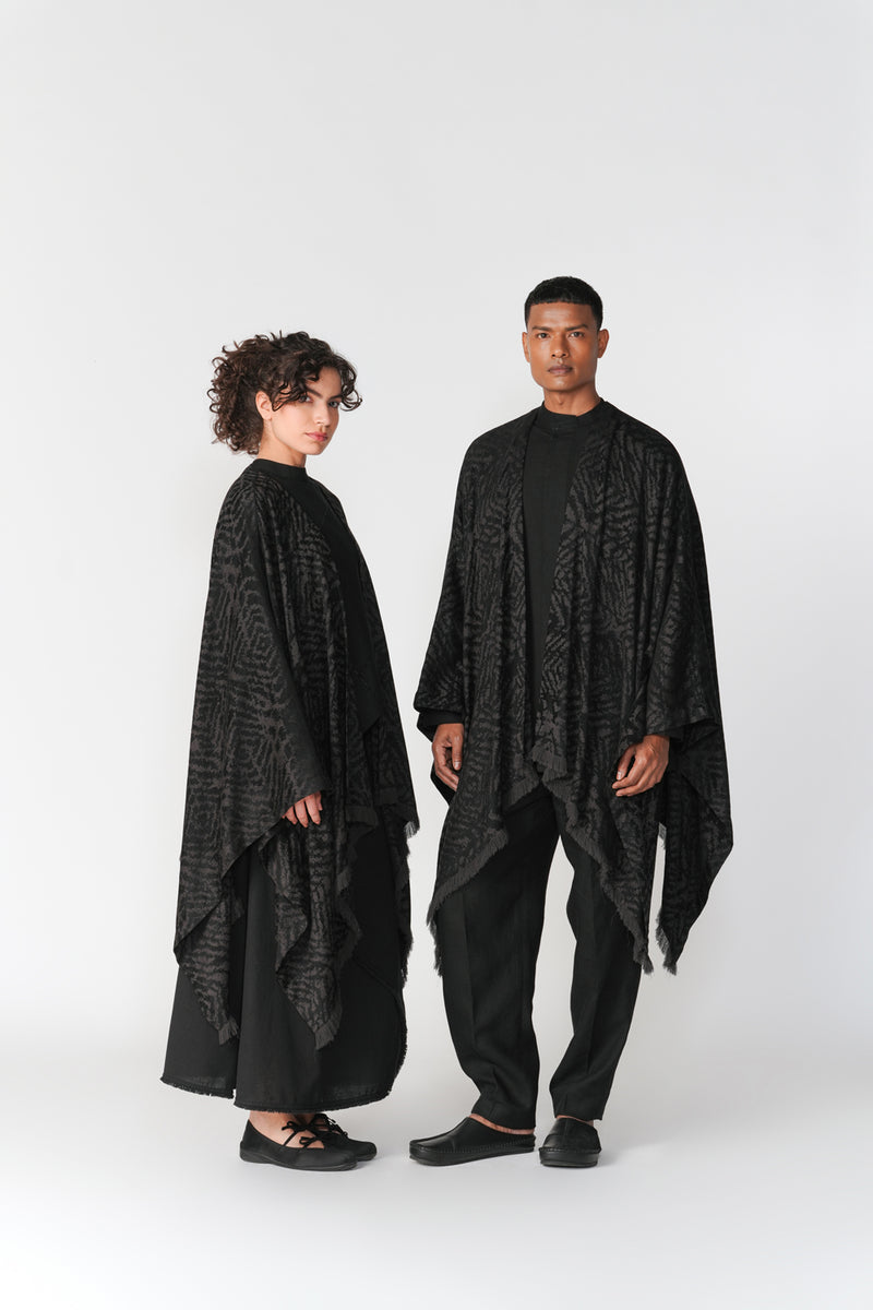 Jacquard Ruana Shawl scarve/stole by Turn Black in black for women Worldwide