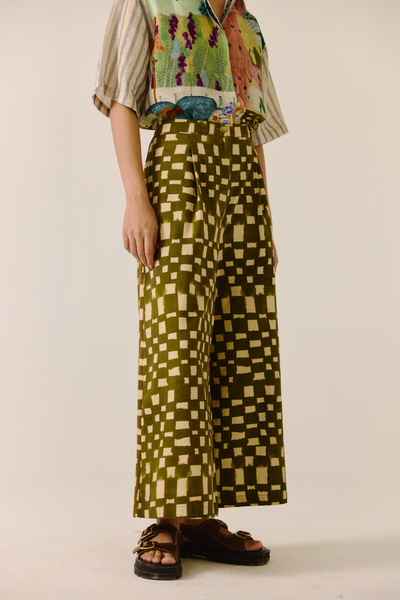 Wide Leg Pant - Alice Olive Checks