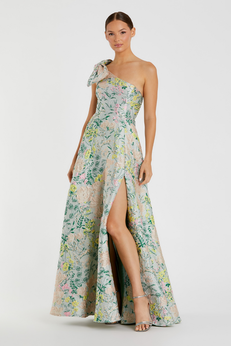 11919-Brocade Floral Dress-Pastel Multi mul by Mac Duggal in multi color for women Worldwide