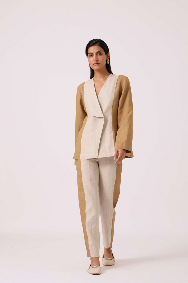Tamara Linen Panelled Pants by The Summer House in blue color for women Worldwide