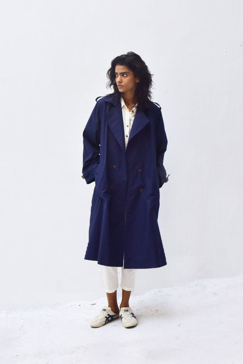Blue Sage Trench Coat Jackets & Overlays by Khara Kapas for women Worldwide