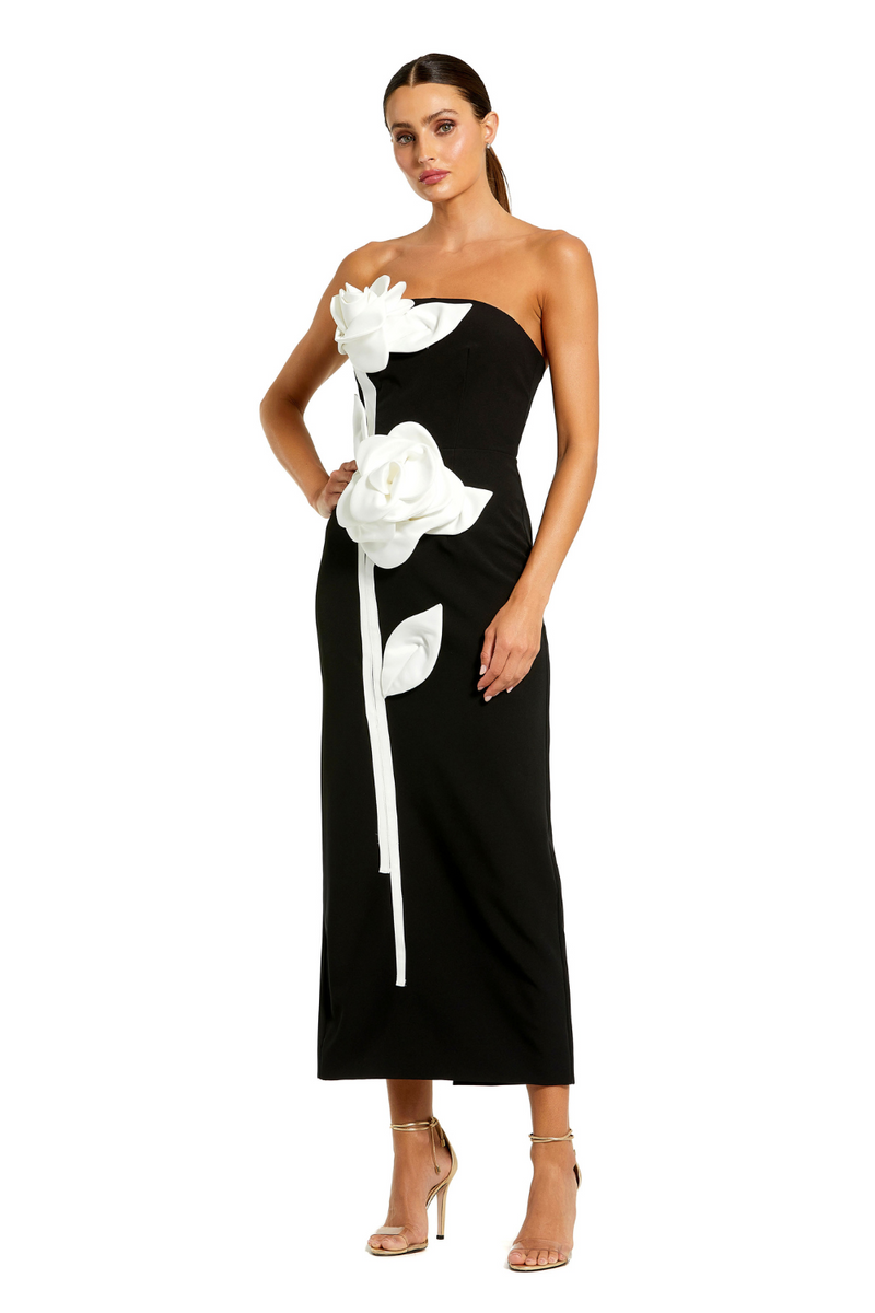 2283-Crepe Ankle Dress-Black Ivory by Mac Duggal in black color for women Worldwide