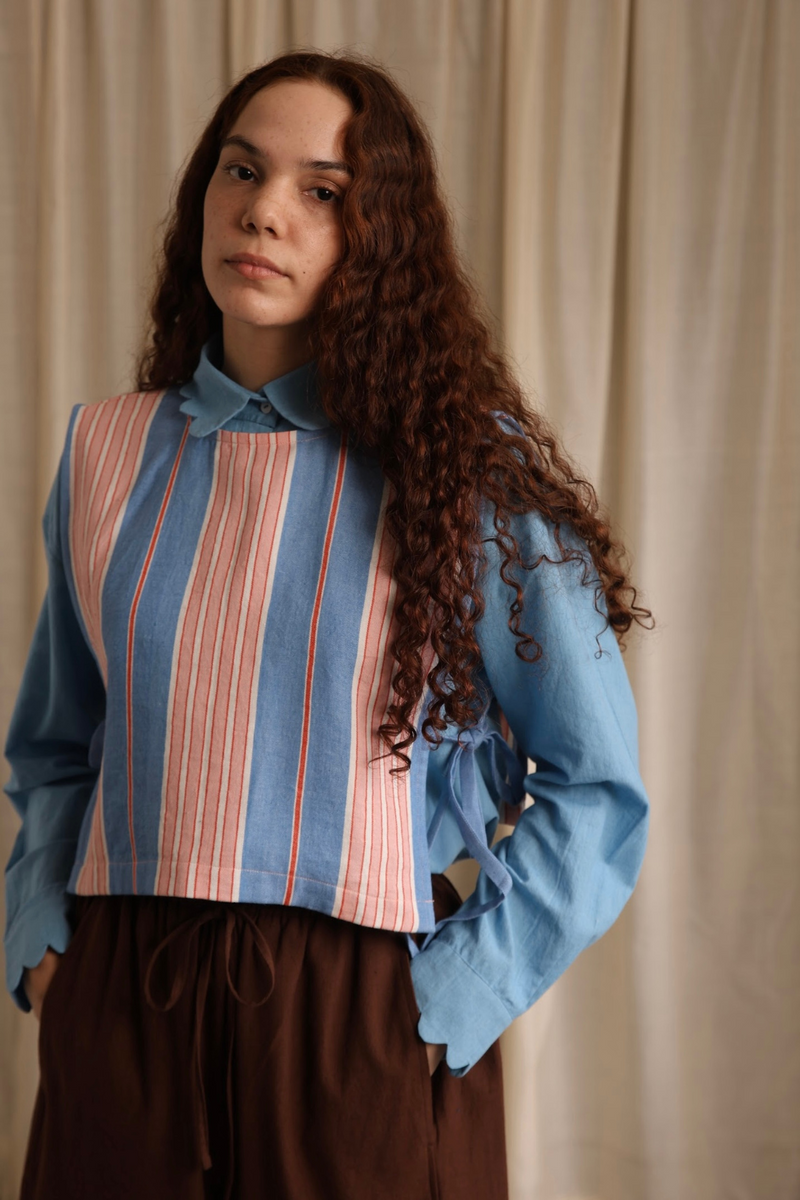 Tori Bib/Overlay- Candy cotton by MASON AND MILL in blue color for women Worldwide