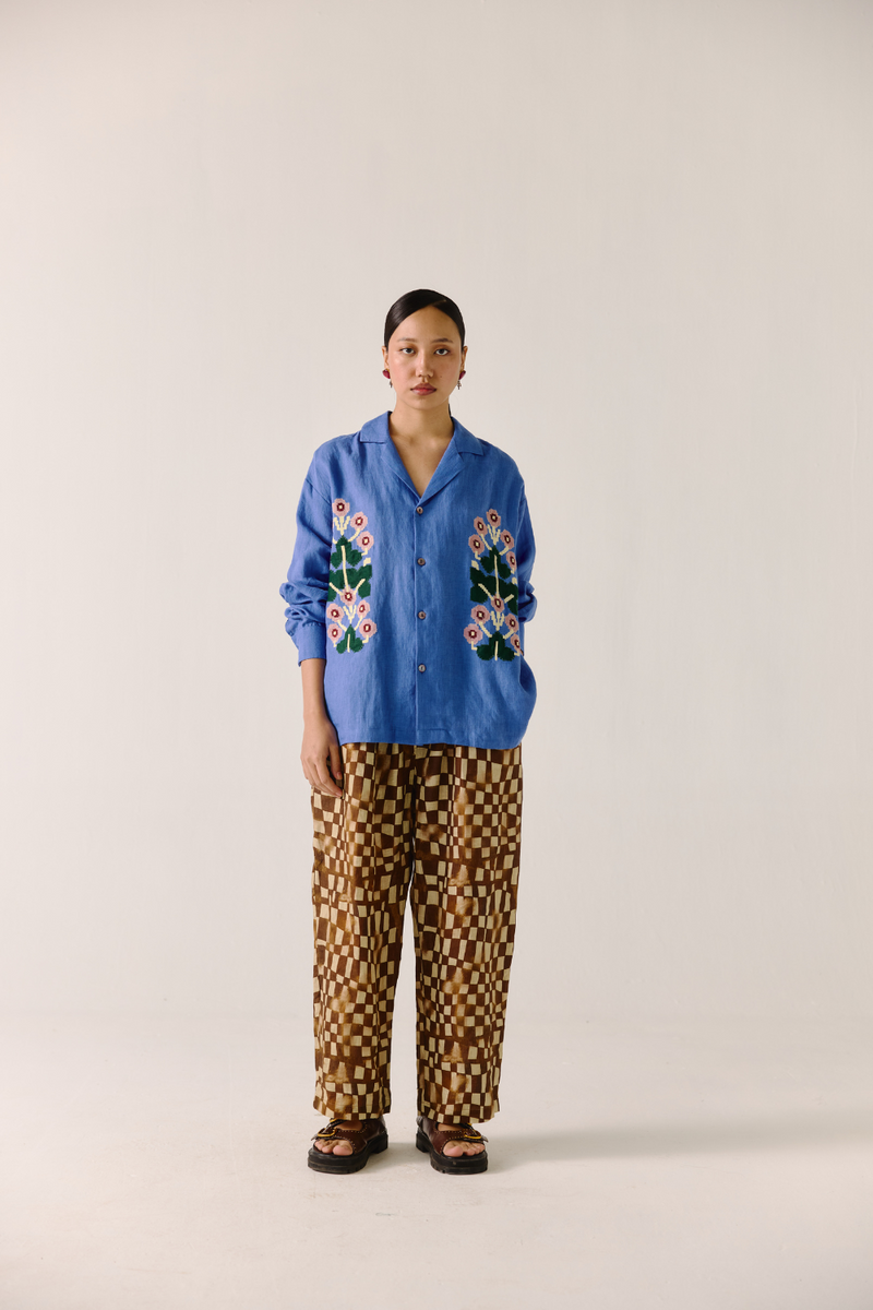 Unisex Shirt (full sleeve) - Electric Blue (pixel applique) by CORD in blue for women Worldwide