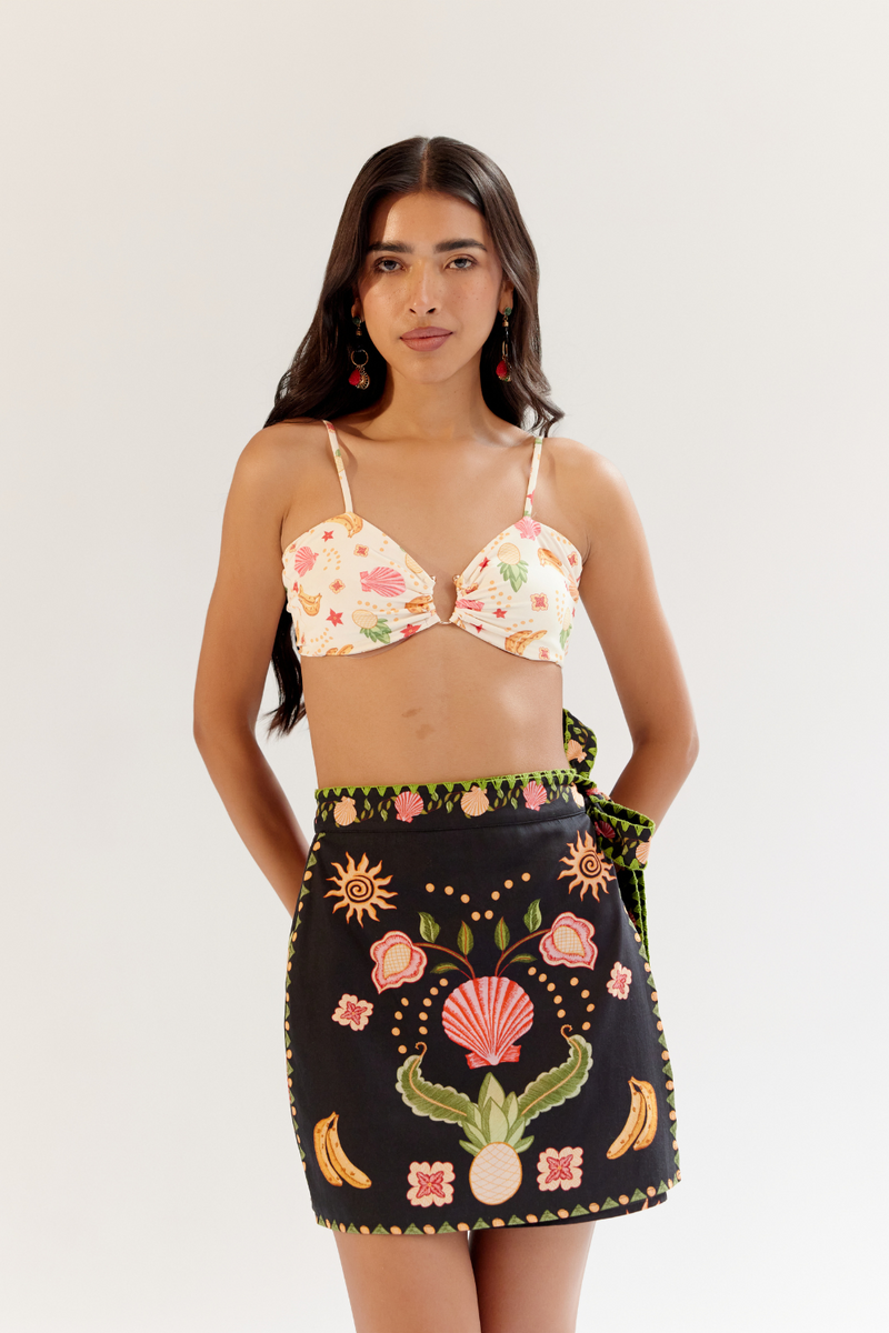 Wrap Me Round Skirt - Seashell (Black) satin by NOIB for women Worldwide