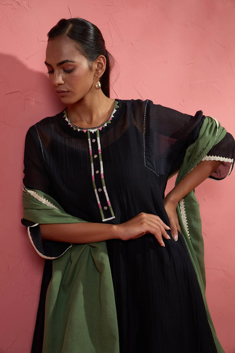 Green Zoya Dupatta cotton cambric dupatta by AAVIDI for women Worldwide