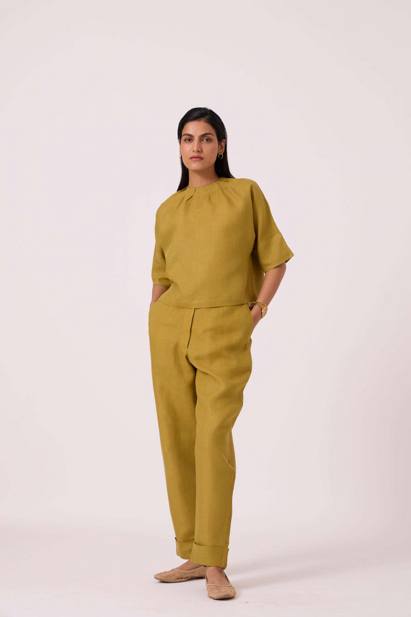 Bourne Olive Linen Top by The Summer House in olive color for women Worldwide