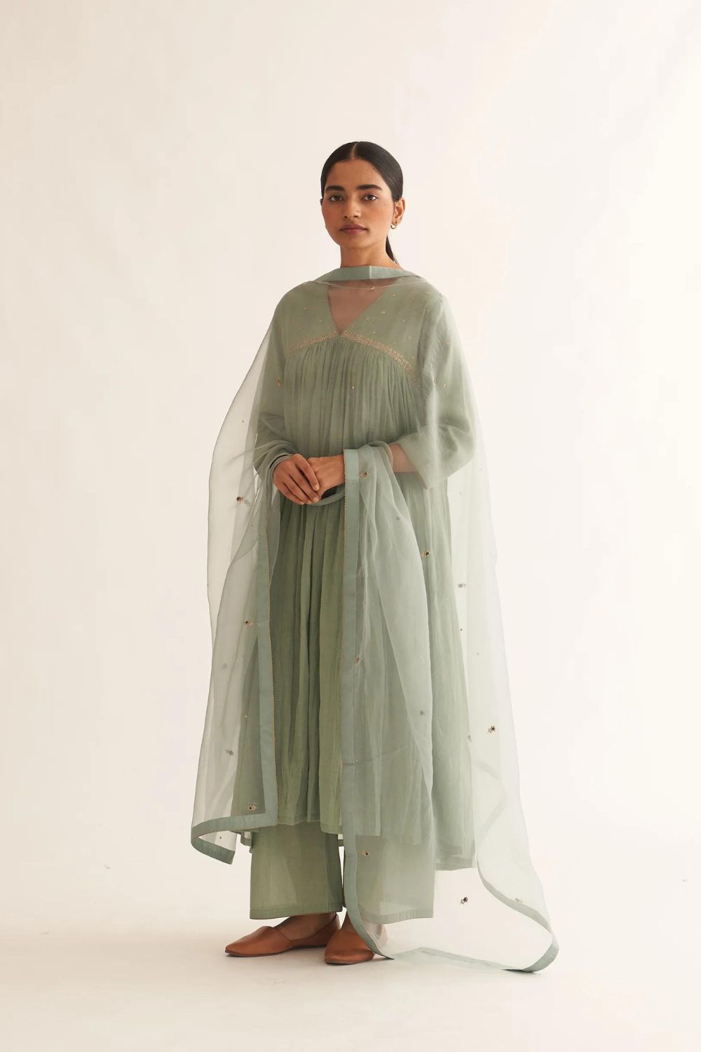 HAZEL SEA GREEN EMBROIDERED DUPATTA