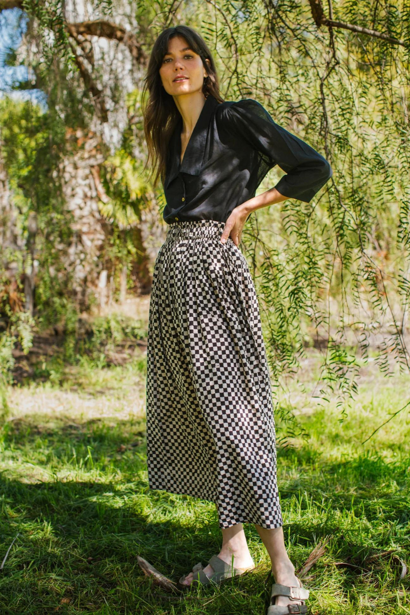 Classic Crow Skirt — Checked board 100% cotton by World of Crow in black color for women Worldwide