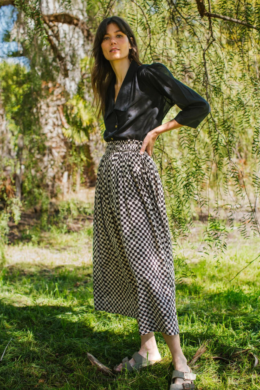 Block printed black skirt