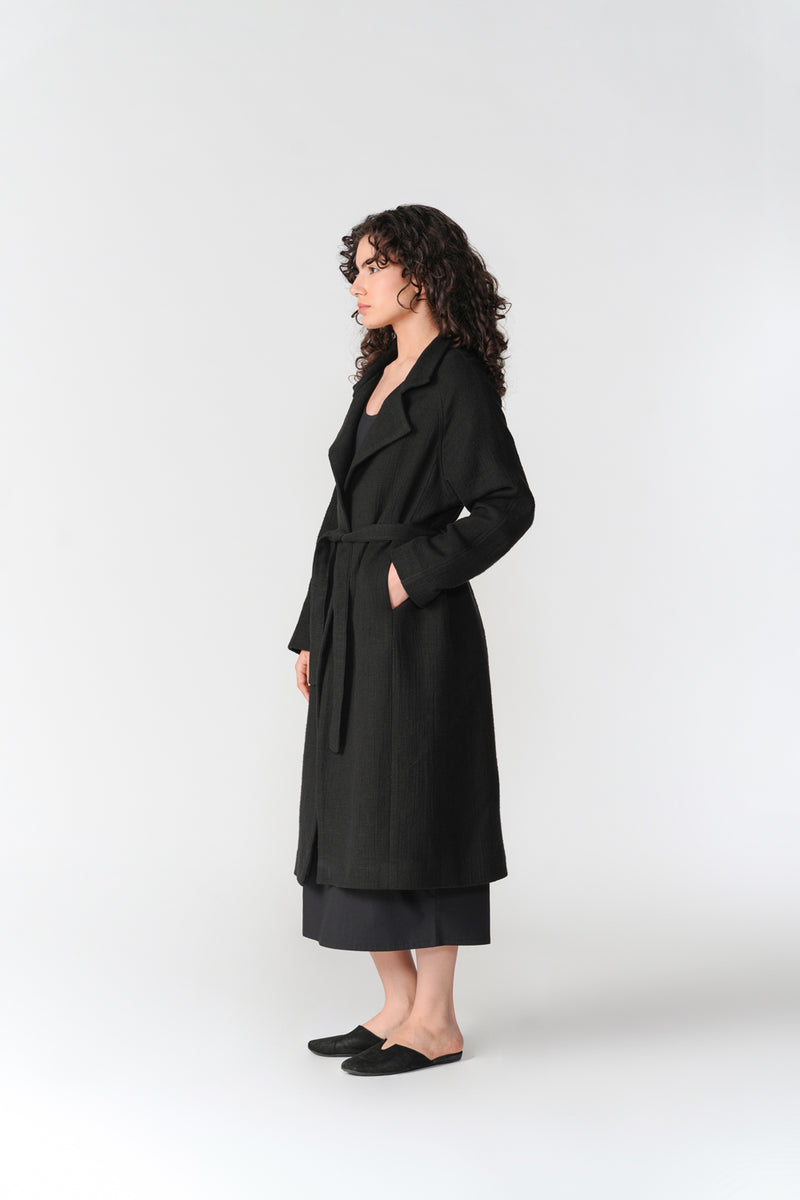 Chenille Long Overcoat jacket/overlay by Turn Black in black for women Worldwide