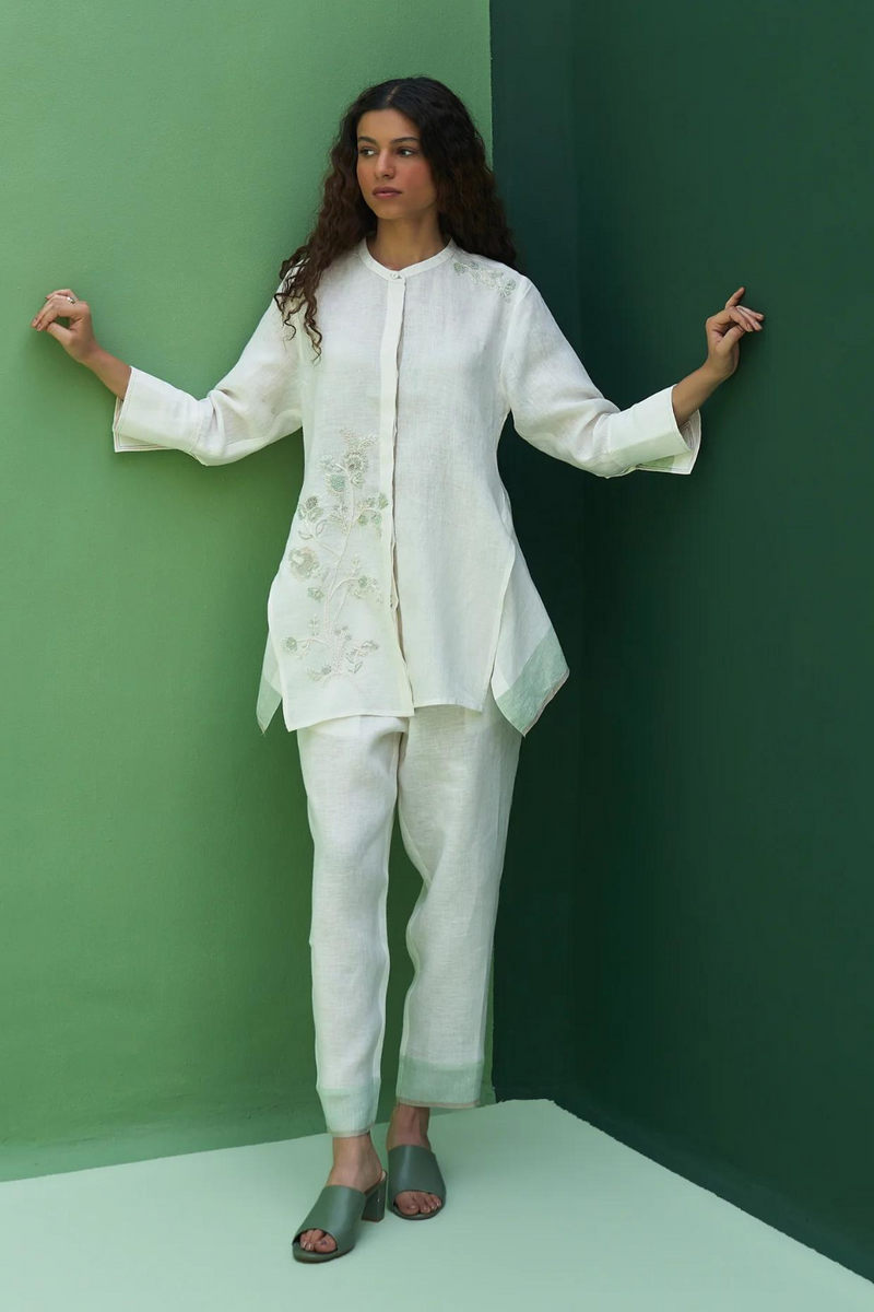 Noi Hand-Embroidered Linen Top
 - Ivory linen by Manan in ivory color for women Worldwide