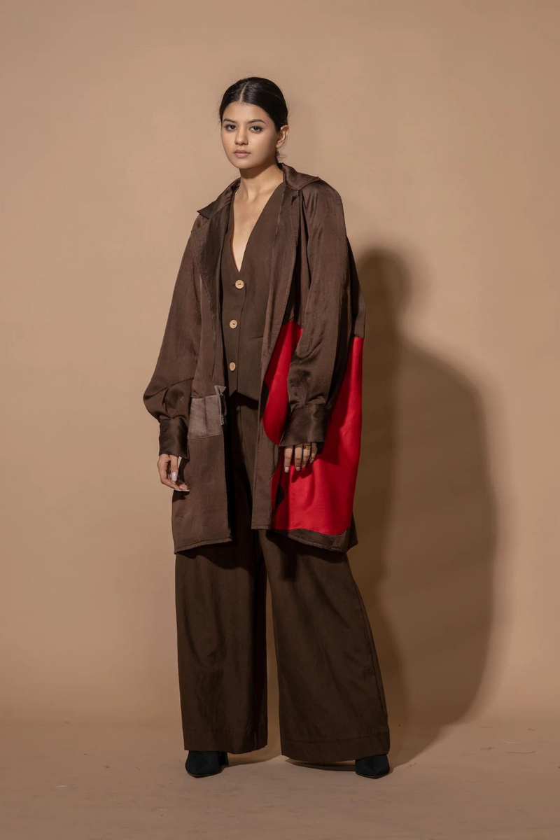 Thyme Jacket satin linen jackets and overlays by Stoique in brown, red for women Worldwide