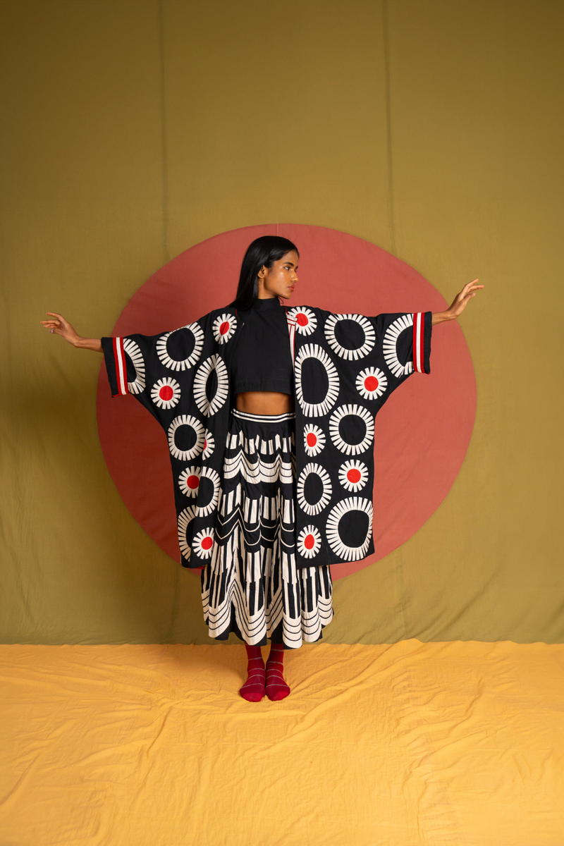 Inca Crop-Black cotton top/shirt by Ka-Sha in black for women Worldwide