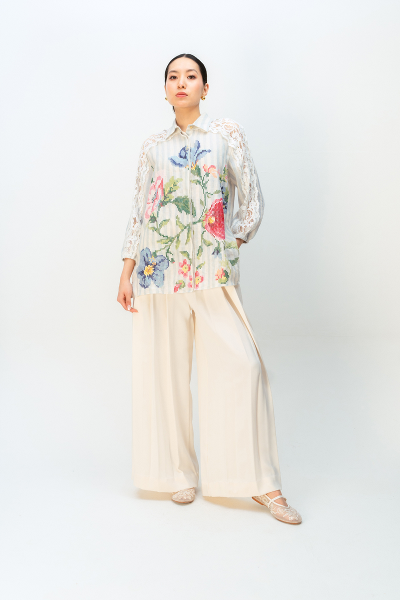 BLUSHING PETAL SHIRT linen top/shirt by Ode to Odd in blue for women Worldwide