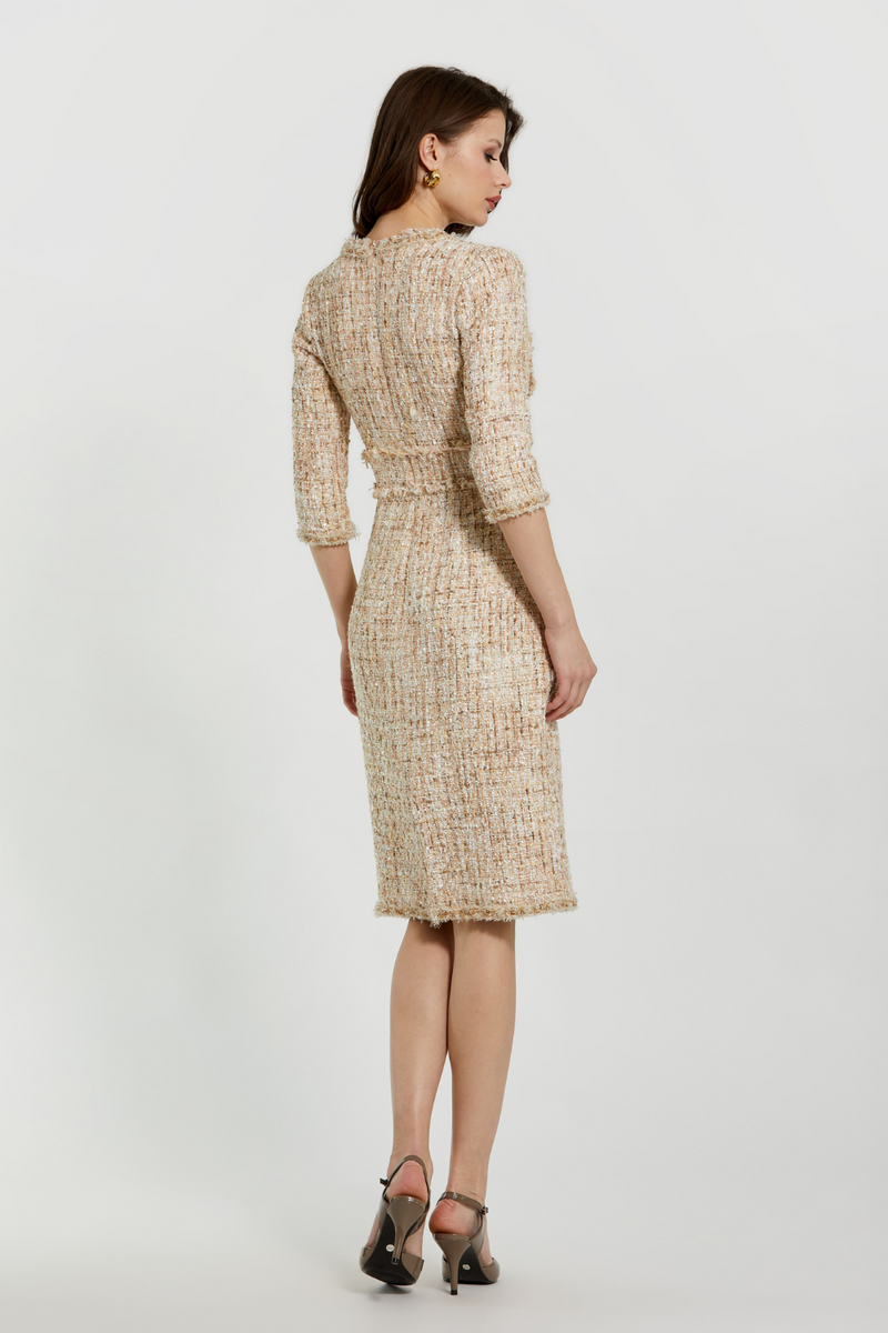20809-Tweed Midi Dress-Blush by Mac Duggal in blush color for women Worldwide