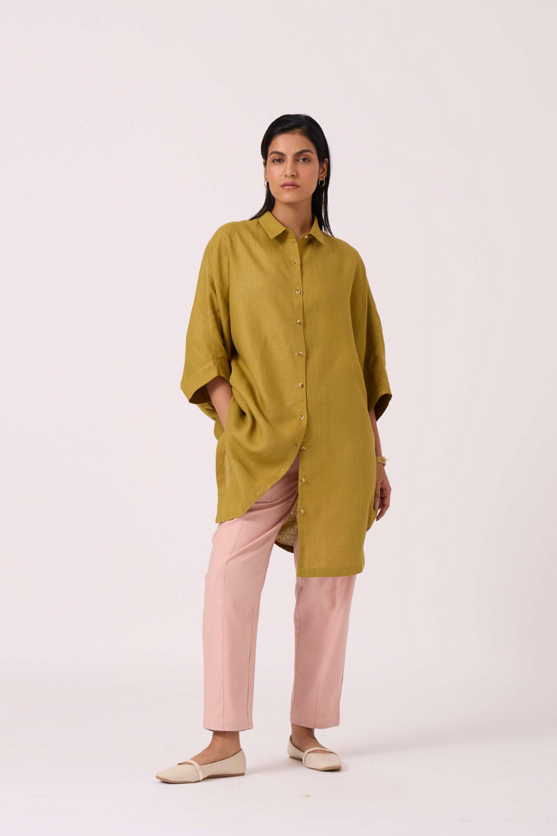 Perico Olive Linen Shirt by The Summer House in olive color for women Worldwide